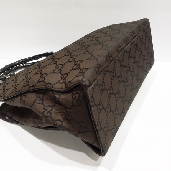 ❤️SOLD❤️Gucci brown and black monogram nylon bamboo handle vintage tote bag - Picture 4 of 14